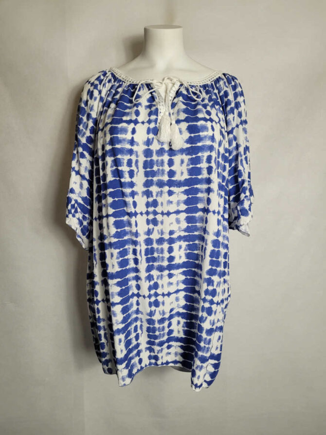 Tunique été bleu boheme col rond-Vêtements grande taille femme originaux & tendances