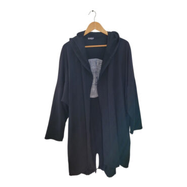 gilet long grande taille pour femme noir à capuche