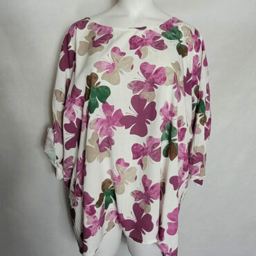 tunique manche courte femme. haut ample floral parme col rond