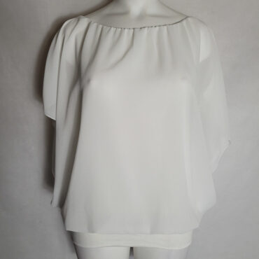 chemisier femme blanc chic tendance. Blouse chic femme ronde voile blanc à manches:Tunique habillée en voile femme