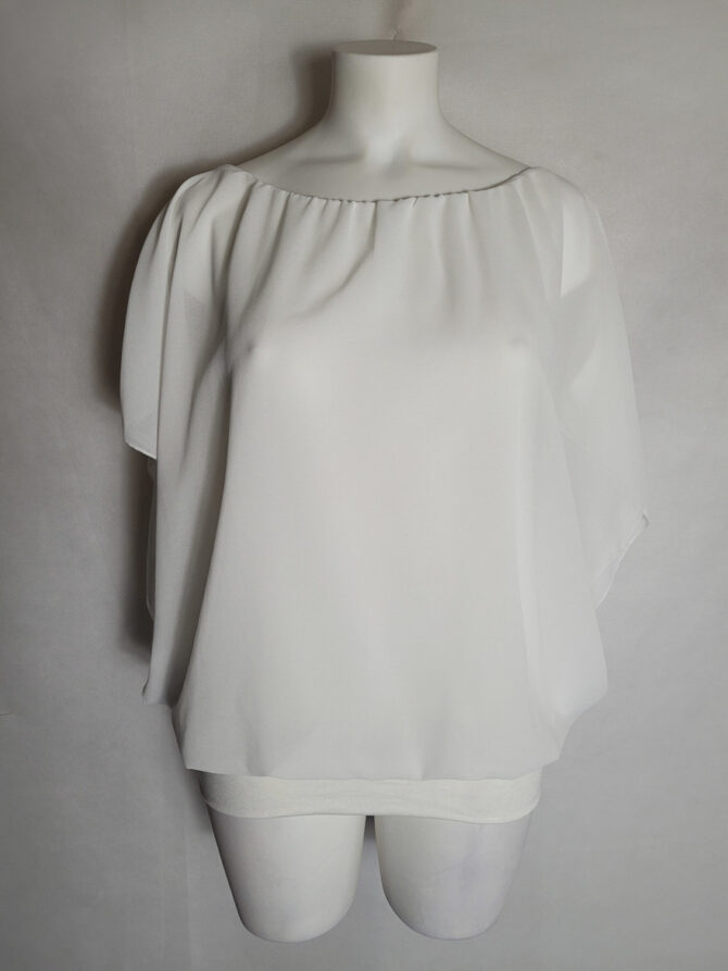 chemisier femme blanc chic tendance. Blouse chic femme ronde voile blanc à manches:Tunique habillée en voile femme