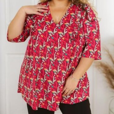 Haut grande taille femme chic ronde col rond vetements rouges femme