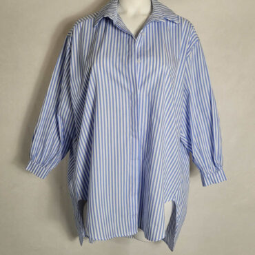 Chemise femme à rayures blanc et bleu rose coupe ample pour ronde avec manches 3/4