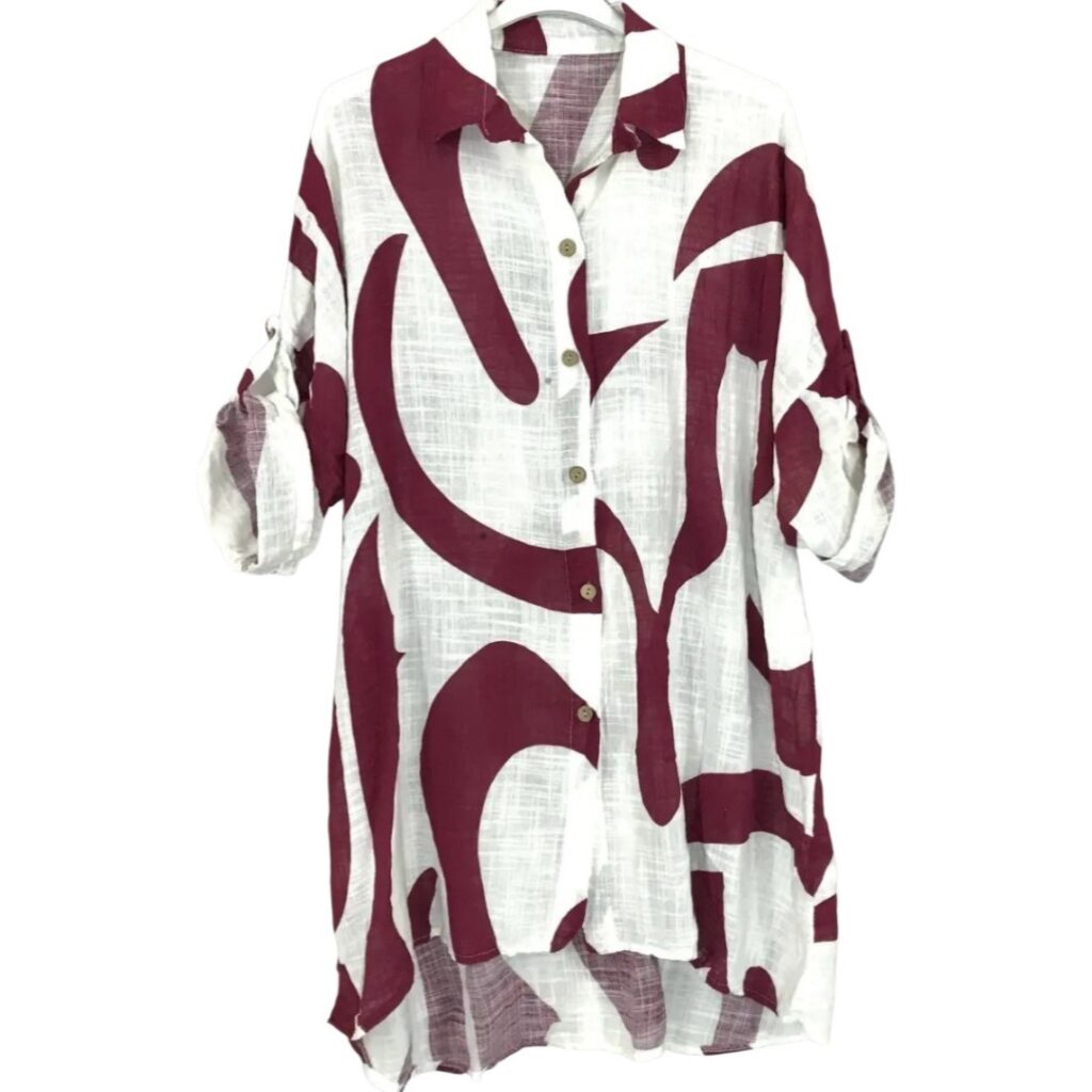 Chemise longue femme grande taille coton motif bleu | Vetement femme agee pour le quotidien