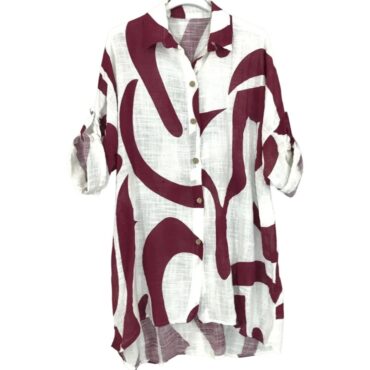 Chemise longue femme grande taille coton motif bleu | Vetement femme agee pour le quotidien robe chemisier longue