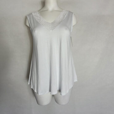 Debardeur femme ample blanc bretelle large et col V à dentelle
