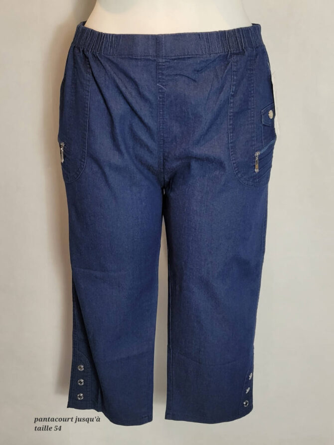 pantacourt jean femme taille haute élastique grande taille senior, taille 38 à 54, jeans