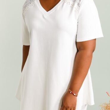 Tunique blanche boheme col v et manches courtes