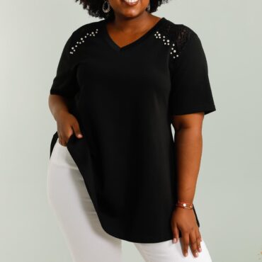 chemisier noir femme grande taille manches courtes