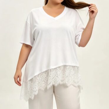 Tunique blanche boheme femme ronde blanc à dentelle