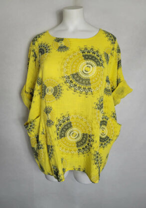 Vêtements grande taille femme originaux ,Tunique femme grande taille coton motif jaune