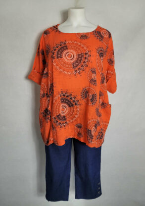 Style bohèmeTunique femme grande taille coton motif orange