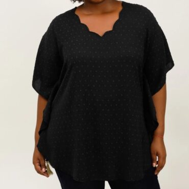 Blouse femme grande taille chic. tunique poncho noir femme ronde col V