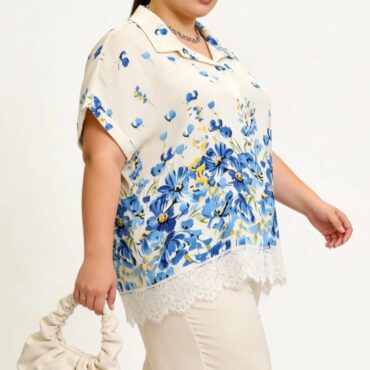 chemise longue femme grande taille fleurie manches courtes
