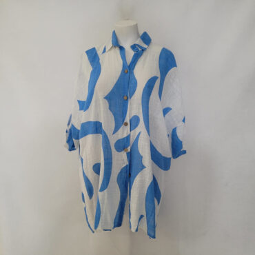 Chemise longue femme grande taille coton motif bleu