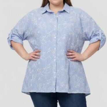 Longue chemise pour femme ronde coton original à motif et manches ajustable