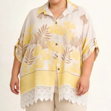 Chemise longue oversize femme ronde jaune en coton