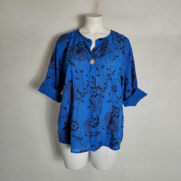 chemisier manche courte femme coton leger respirant avec col mao disponible jusqu'a taille 52