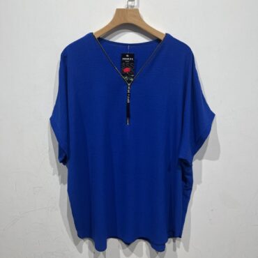 tunique coloré femme couleur bleu roi pour une tenue pour ronde originale avec col V manches courtes