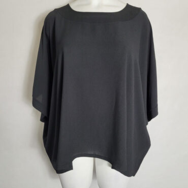 Blouse femme grande taille chic. tunique poncho noir femme ronde col rond