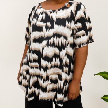 Chemisier léopard femme ronde coupe évasées col ajourée manches courtes