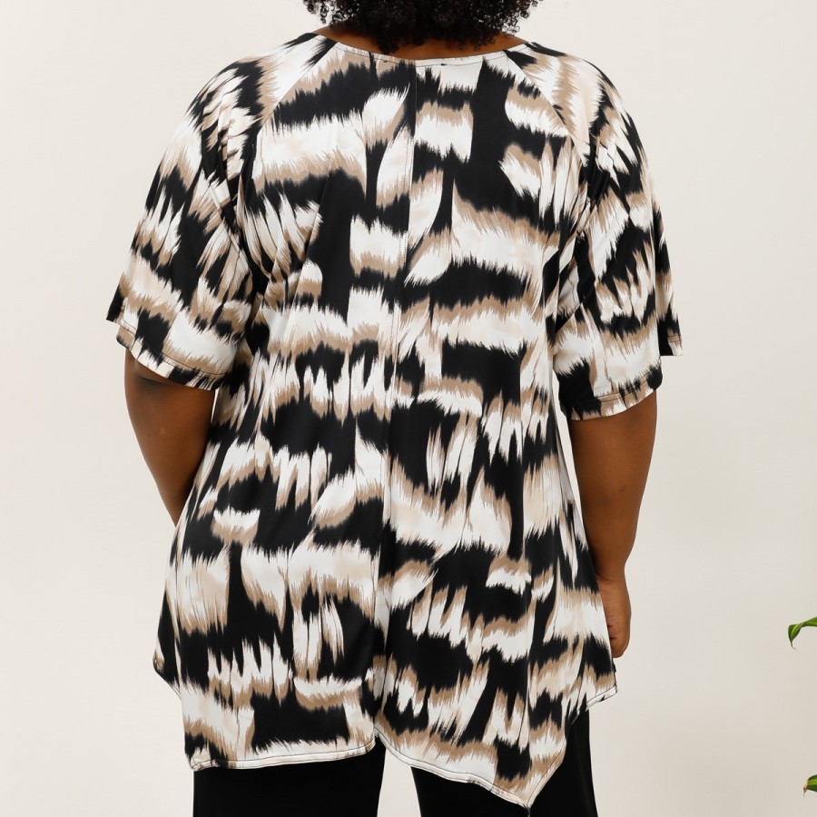 Chemisier léopard femme ronde coupe évasées col ajourée manches courtes jusqu'au 56