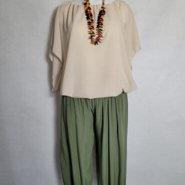 ensemble grande taille femme avec Tunique beige femme manches courtes et pantalon taille haute