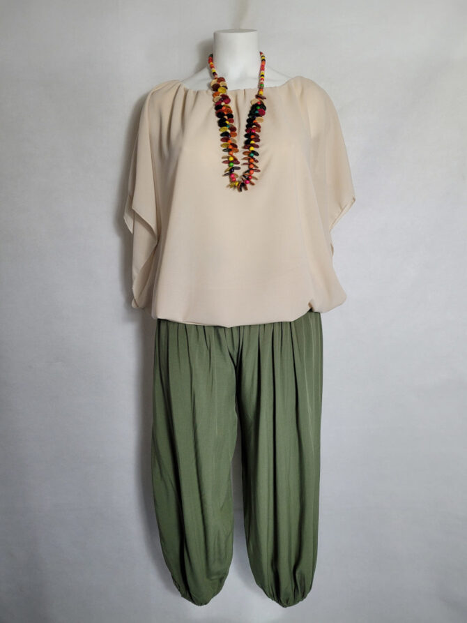 ensemble grande taille femme avec Tunique beige femme manches courtes et pantalon taille haute