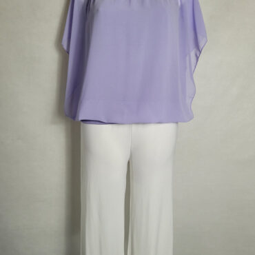 ensemble grande taille femme Blouse chic femme ronde voile parme et pantalon large blanc