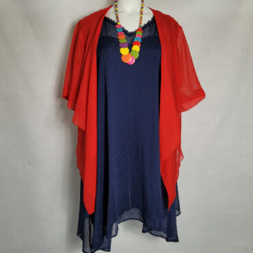Robe évasée tenue chic pour femme ronde avec boléro en voile