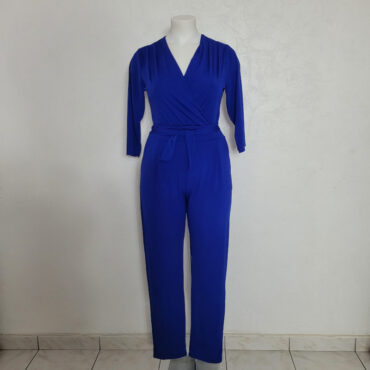combi grande taille femme bleu roi uni manches 3/4