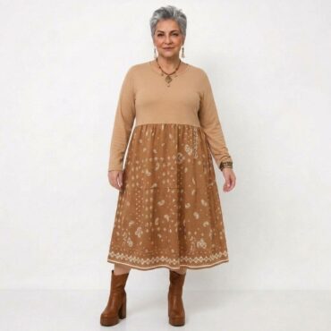 femme plus de 60 ans portant robe longue champetre chic femme ronde