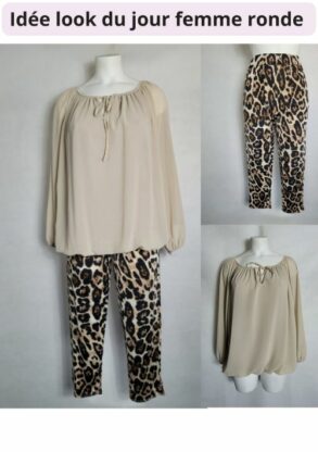 Ensemble pour femme chic tunique voile et pantalon leopard