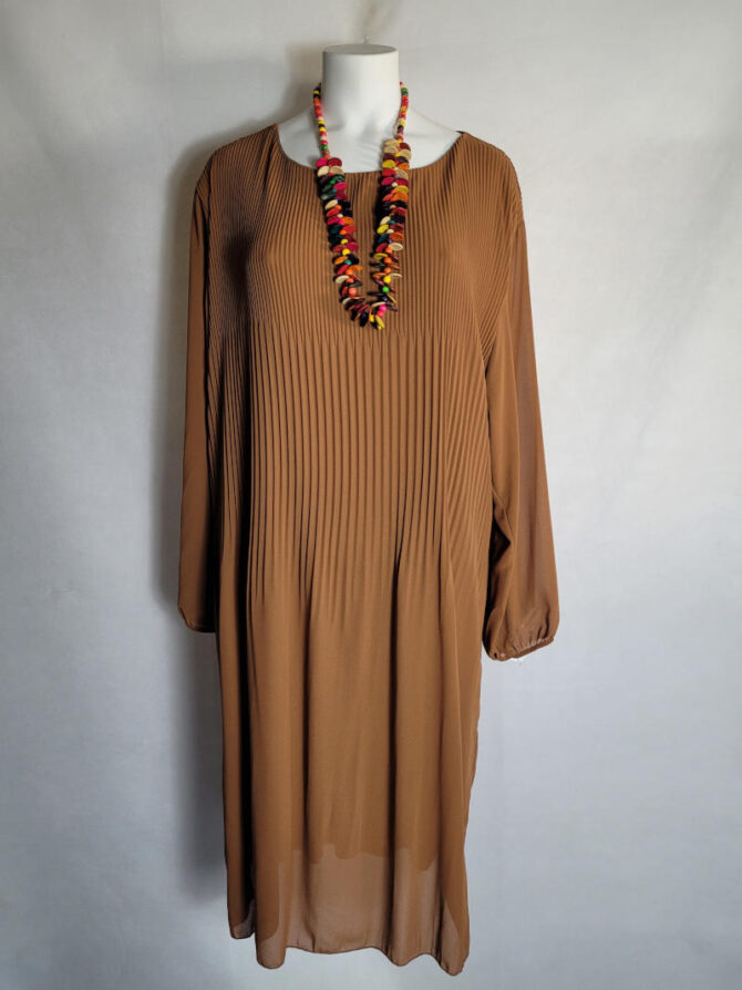 robe longue manche bouffante grande taille bohème voile plissé camel