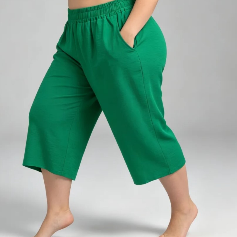 pantacourt taille haute femme ronde fluide large et tres confortable