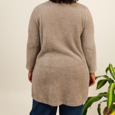 Cardigan en grande taille beige long et chaud