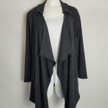 Gilet noir long pour femme, Gilet long en laine pour femme ronde