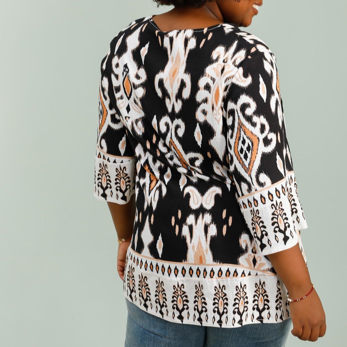 Blouse femme col v | Grande taille imprimée à nœud idéales pour des tenues décontractées 44 à 58
