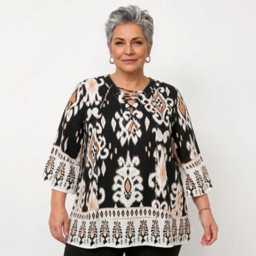 Blouse femme col v​ | Grande taille imprimée à nœud idéales pour des tenues décontractées haut ample femme