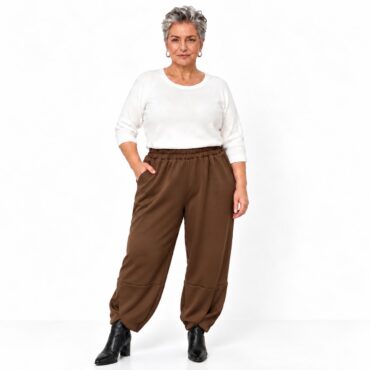 pantalon palazzo femme ronde uni brun