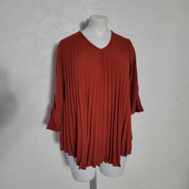 haut plissé​ femme uni rouille manches longues ajustable et col v | tuniques femmes originales grandes tailles