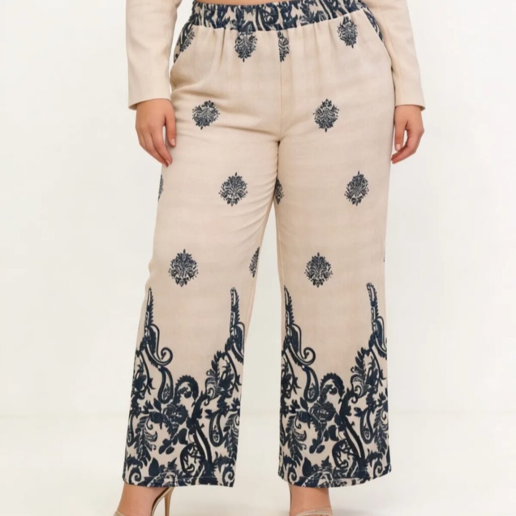 Pantalon large imprimé femme ronde