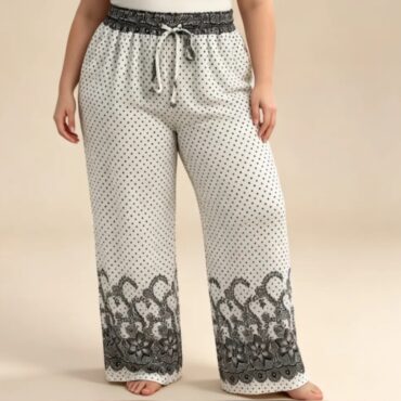 pantalon large taille haute femme​ forte à pois