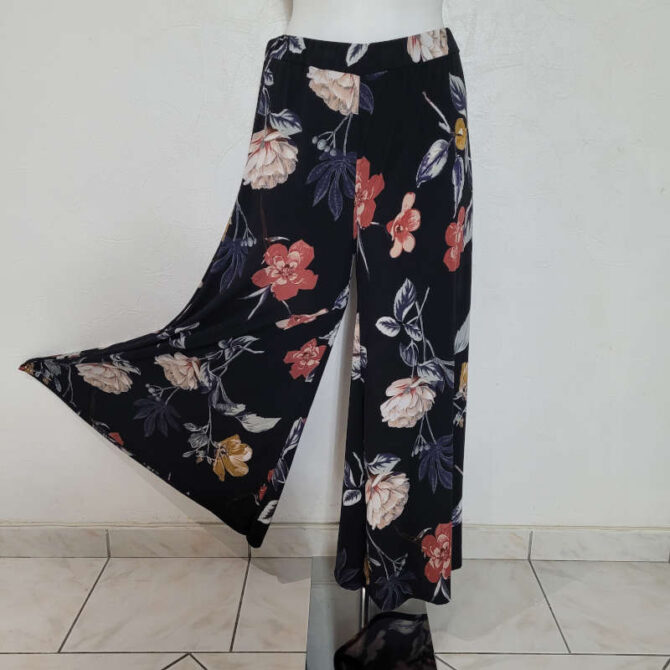pantalon Jupe culotte longue​ fleurie fluide taille élastique chic