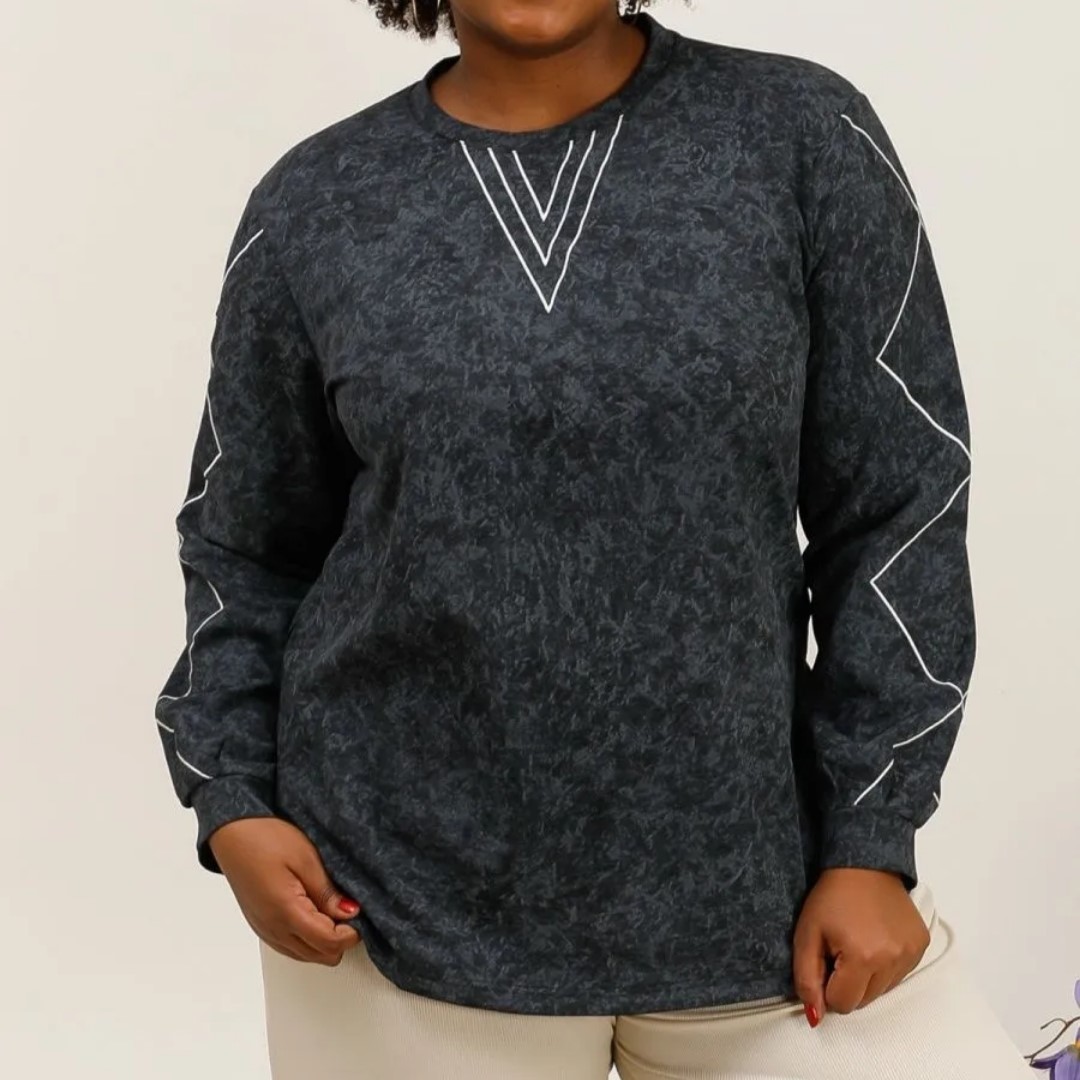 Sweat-shirt élégant col avec cœur noir décoré de strass, pull fin chaud femme