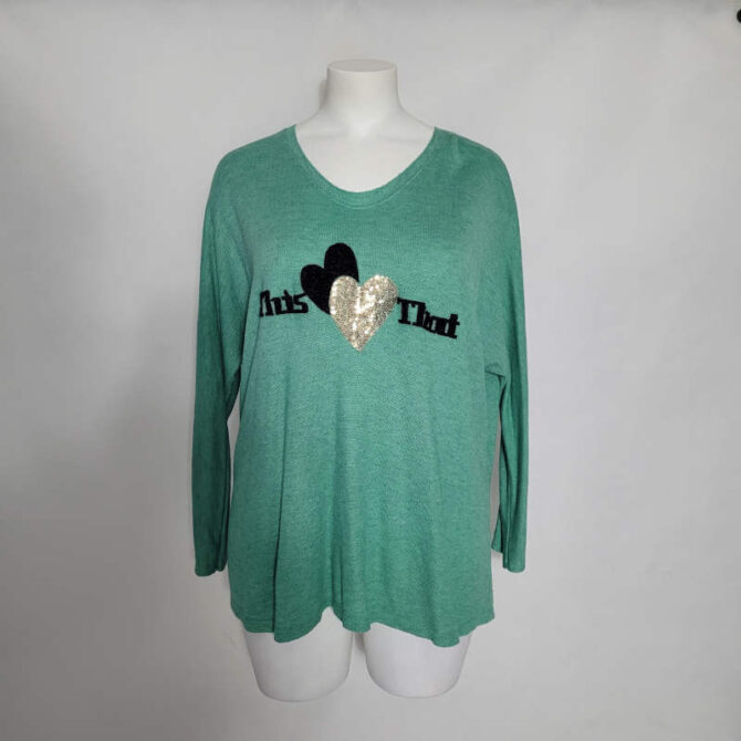 pull femmes rondes col V manches longues couleur verte