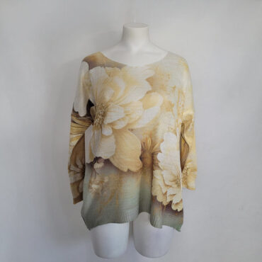 pull imprimé femme ronde grande taille oversize fin motif floral et manches longues