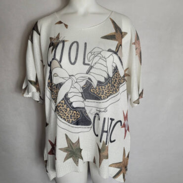 pull imprimé femme ronde col V