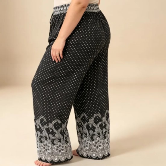 pantalon femme extra large grande taille à pois