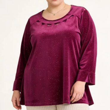 chemisier paillette femme grande taille rouge col v manches longues